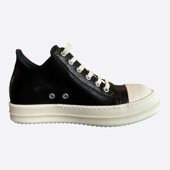 Rick Owens Black & White Leather Women's Low Top Sneakers - Picture 5 of 7
